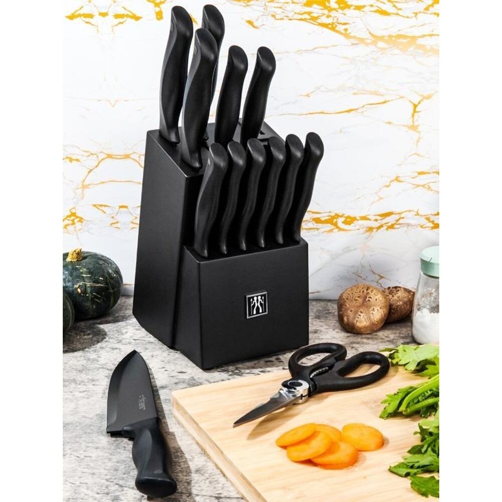 HUNTER.DUAL 15-Piece Kitchen Knife Set with Self-Sharpening Bloc, Black